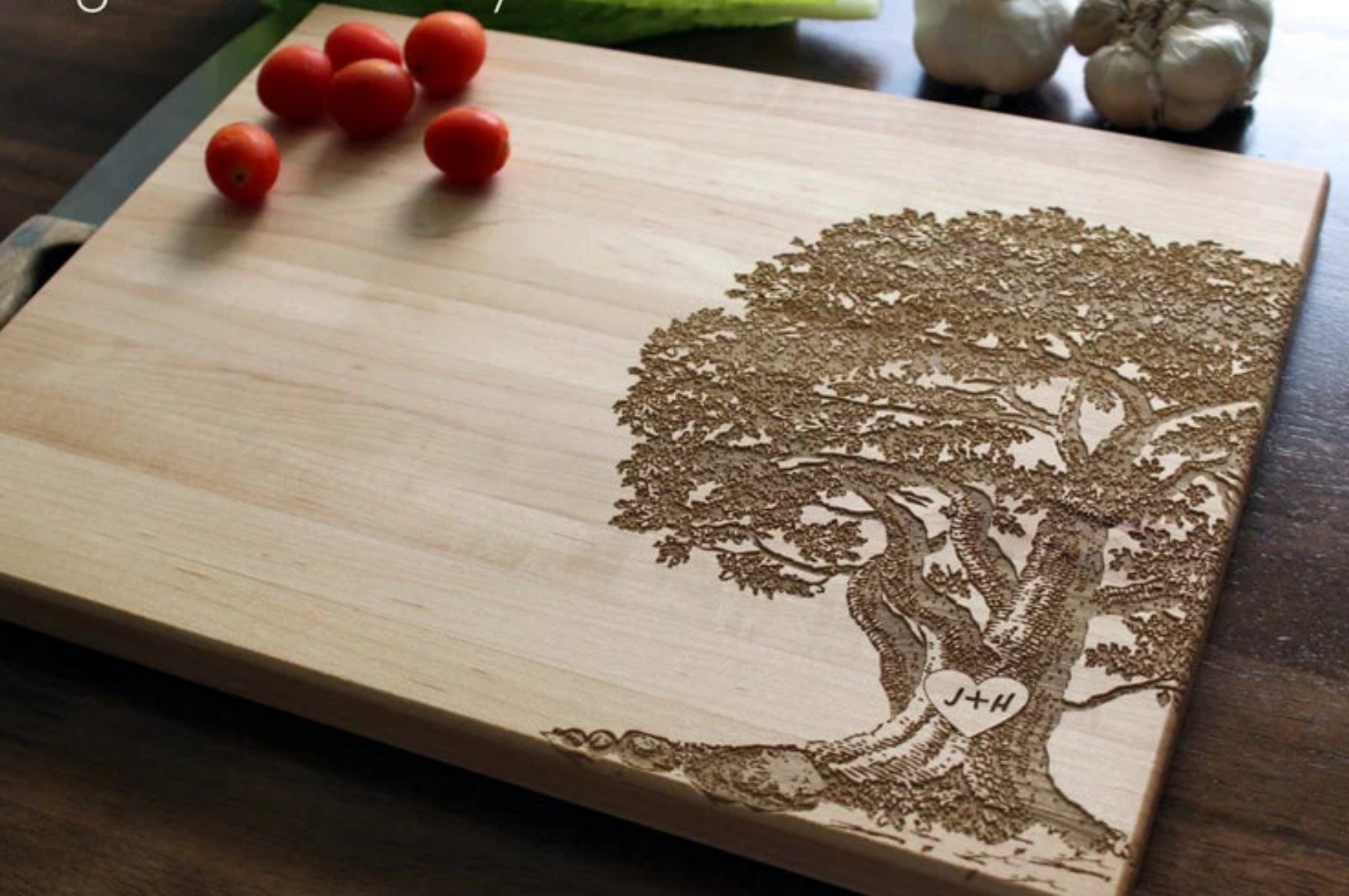 Custom engraving on cedar wood close-up